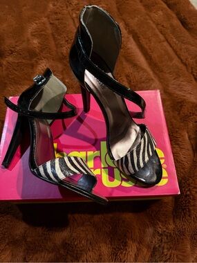 Charlotte Russe Zebra Print Strappy High Heels - Black and Cream